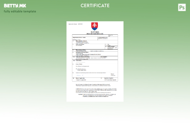 модерен стил Словачка уверение за смрт Шаблон за Word и PDF шаблон
